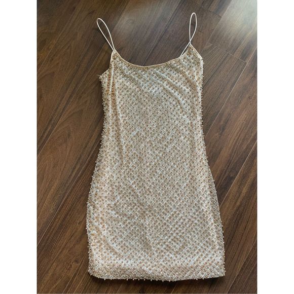Oh Polly 4 beaded gold sparkle mini bodycon dress - Picture 5 of 9